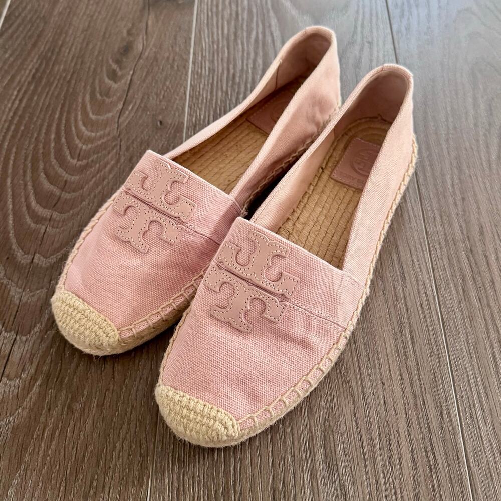 Tory Burch Weston Espadrilles Canvas Flat Seashell Pink Resort Summer Women Sz 7